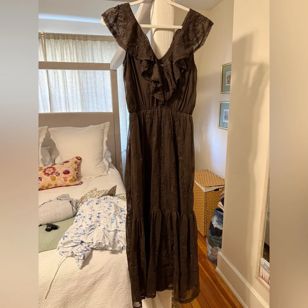 Kemo Sabe x Abercrombie & Fitch Dark Brown Ruffled Tiered Maxi Dress - Picture 4 of 5